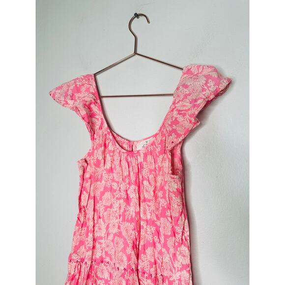 THE GREAT Pink Floral Tiered The Whipstitched Plumeria Midi Dress Size 1 - Picture 6 of 12